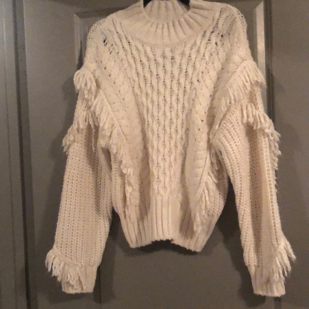 NWT: White sweater with fringe
